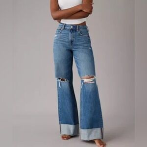 american eagle super high rise baggy wide leg rips cuffed